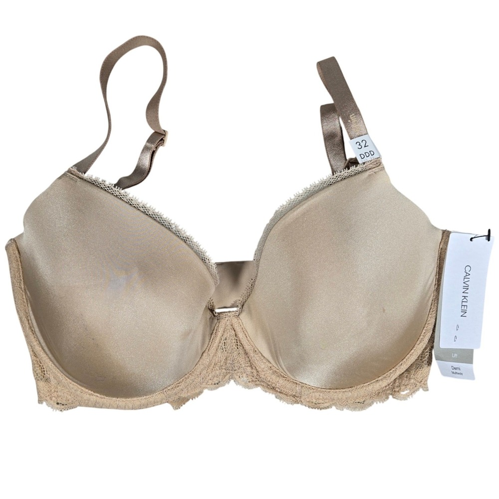 Calvin Klein Lift Demi Multiway Bra 32DDD Nude Beige Lace Satin Convertible NEW